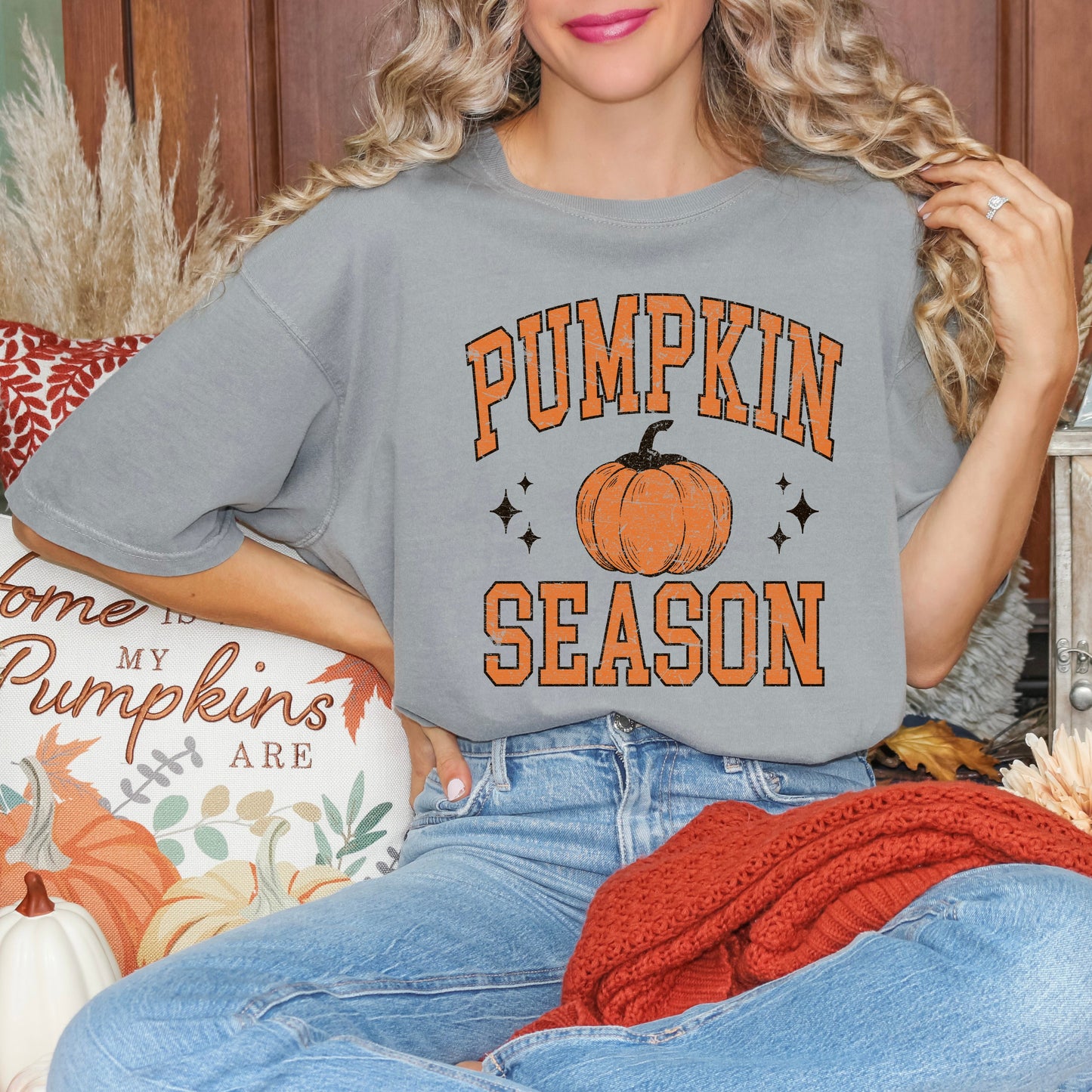 Pumpkin Season Varsity Grunge | Garment Dyed Tee