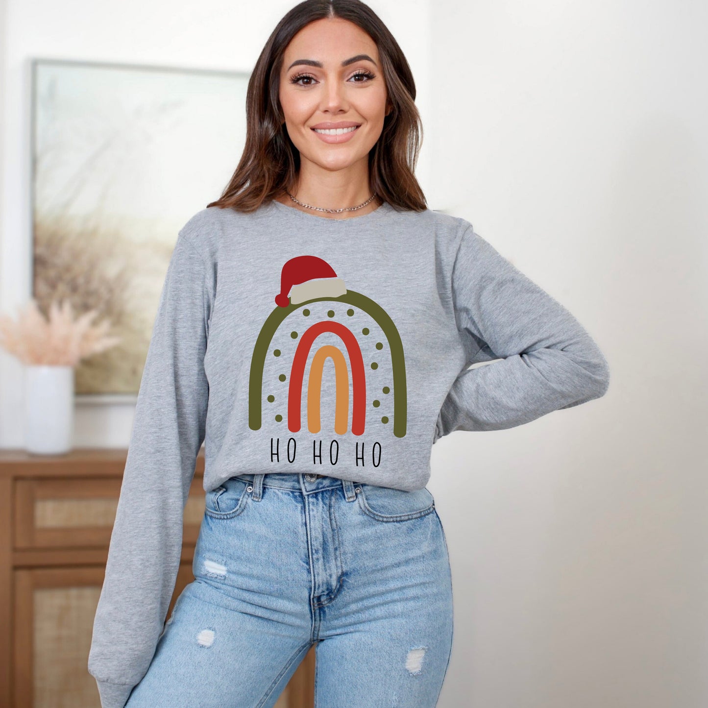 Boho Ho Ho Ho Rainbow | Long Sleeve Crew Neck