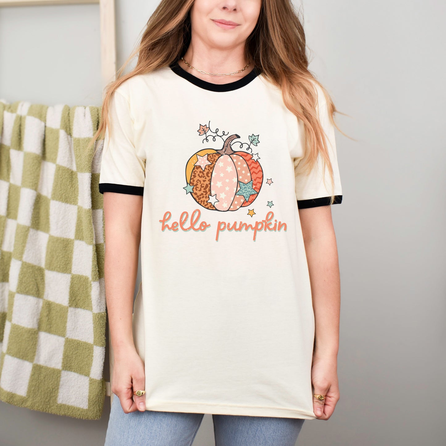 Hello Pumpkin Colorful Stars | Ringer Tee