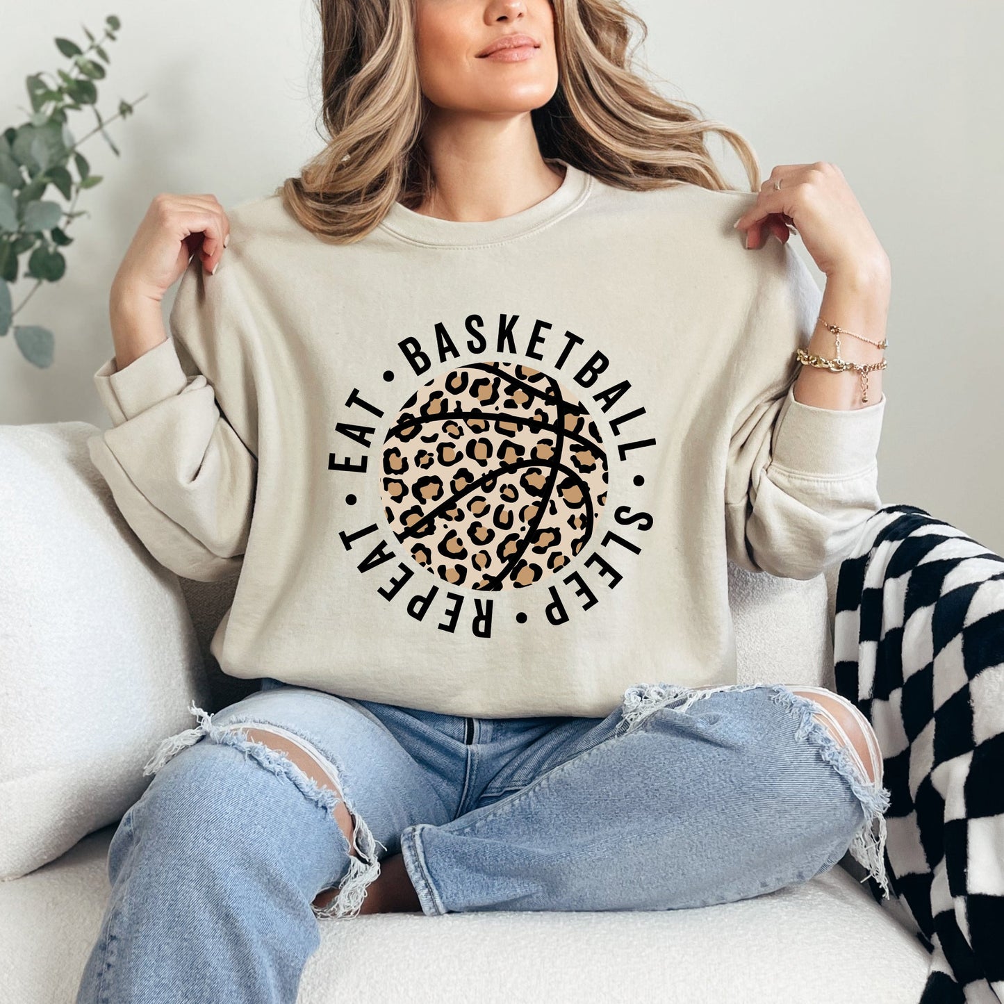 Eat Basketball Sleep Repeat Leopard Basketball | Sweatshirt