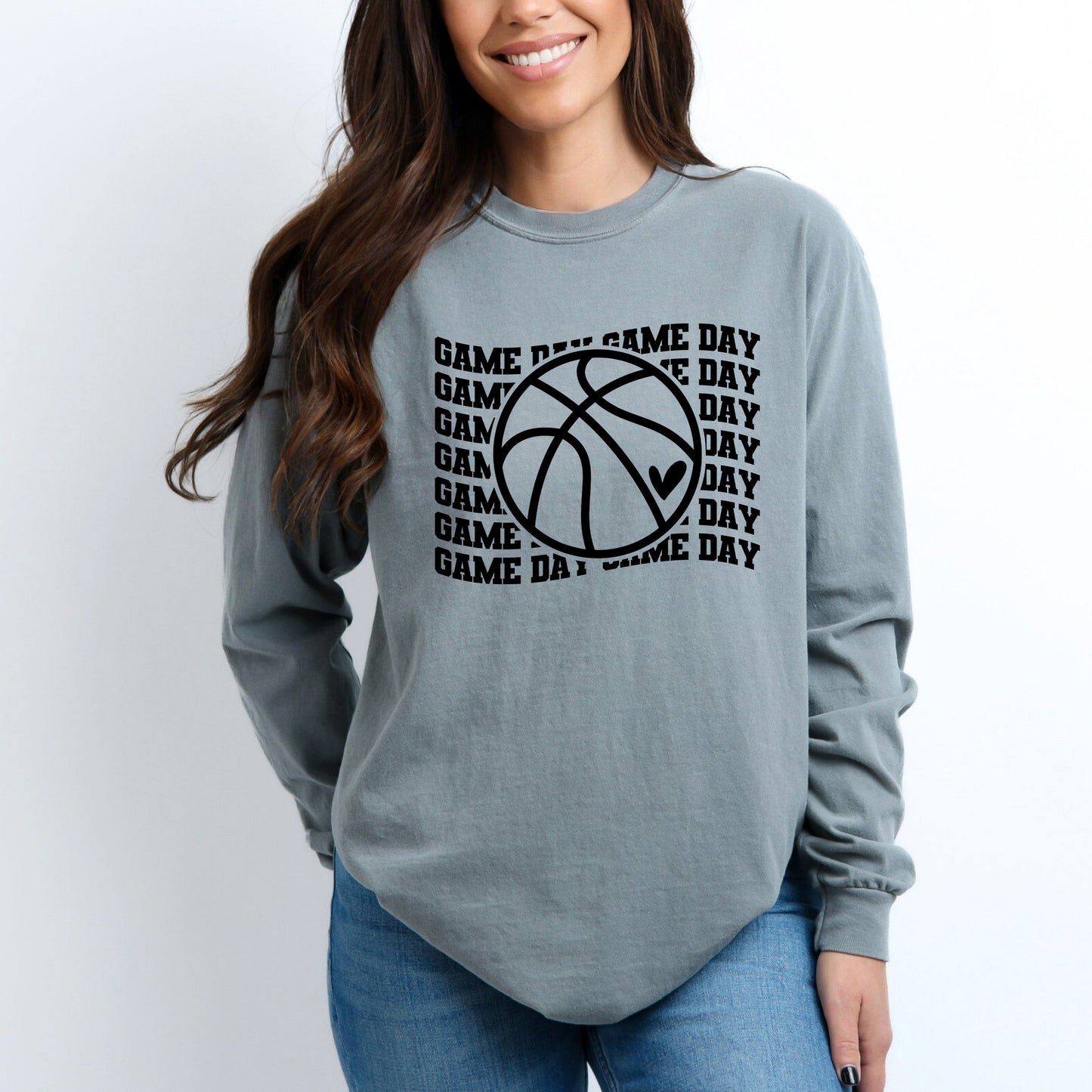 Basketball Game Day Stacked | Garment Dyed Long Sleeve