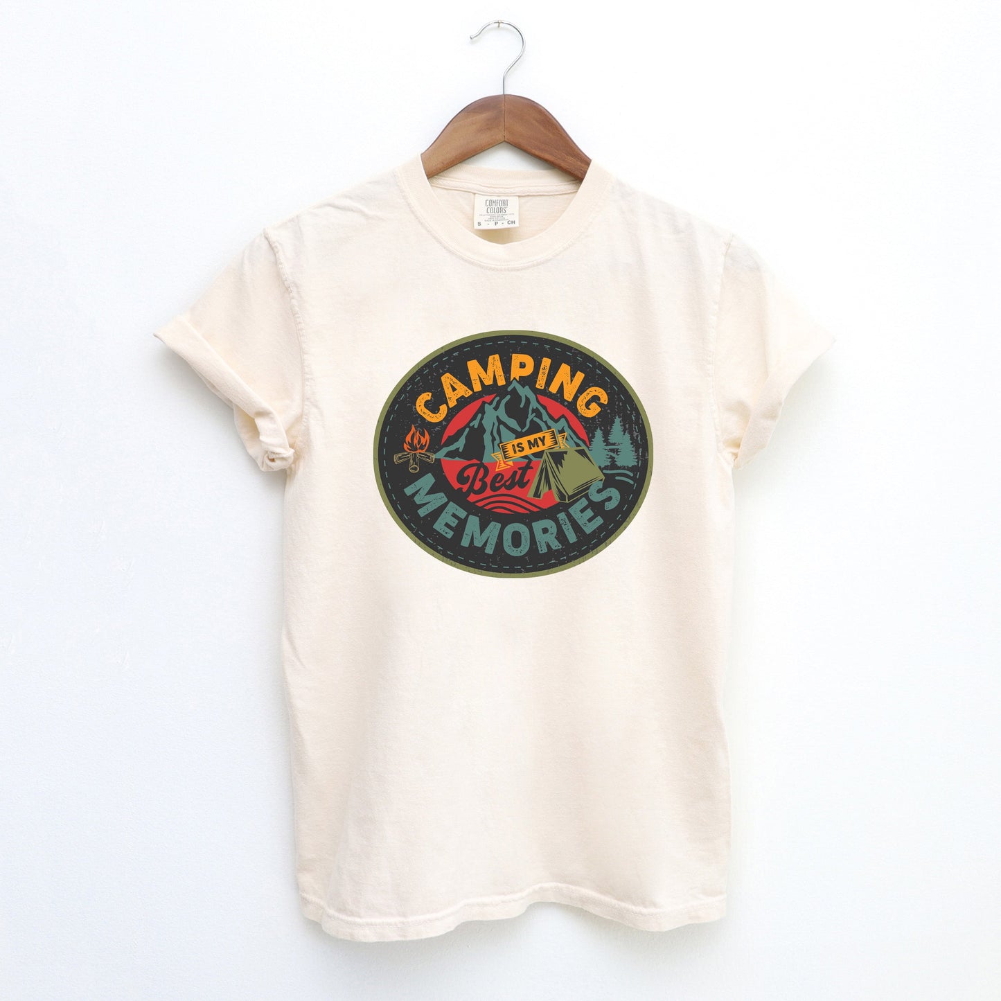 Camping Is My Best Memories Badge | Garment Dyed Short Sleeve Tee