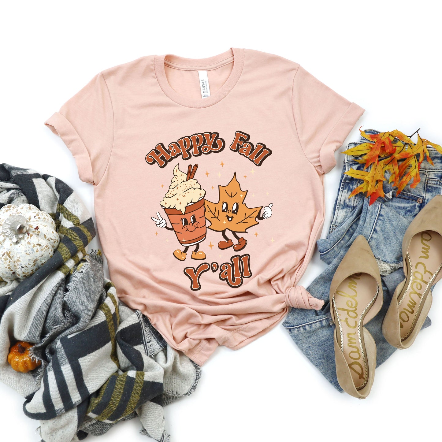 Retro Happy Fall Y'all Leaf | Short Sleeve Graphic Tee