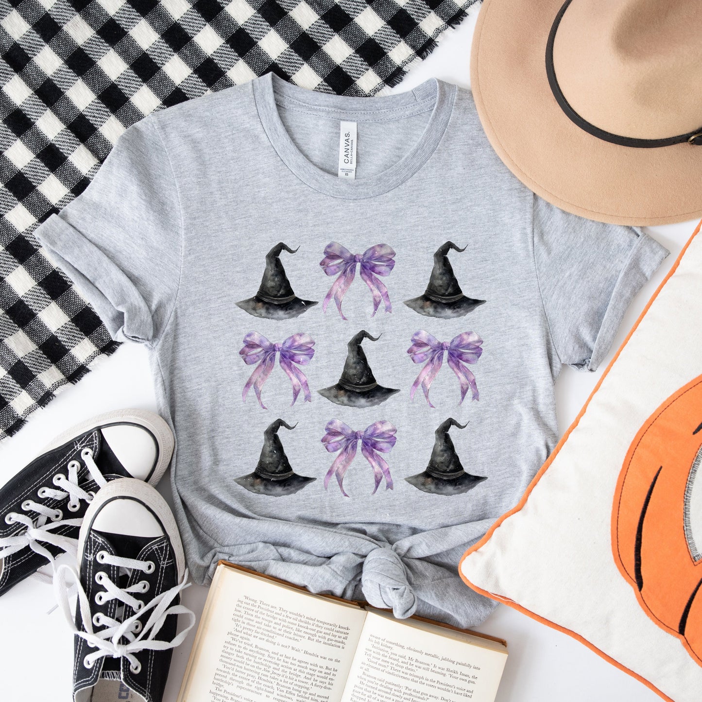 Coquette Purple Bow Witch Hat | Short Sleeve Graphic Tee