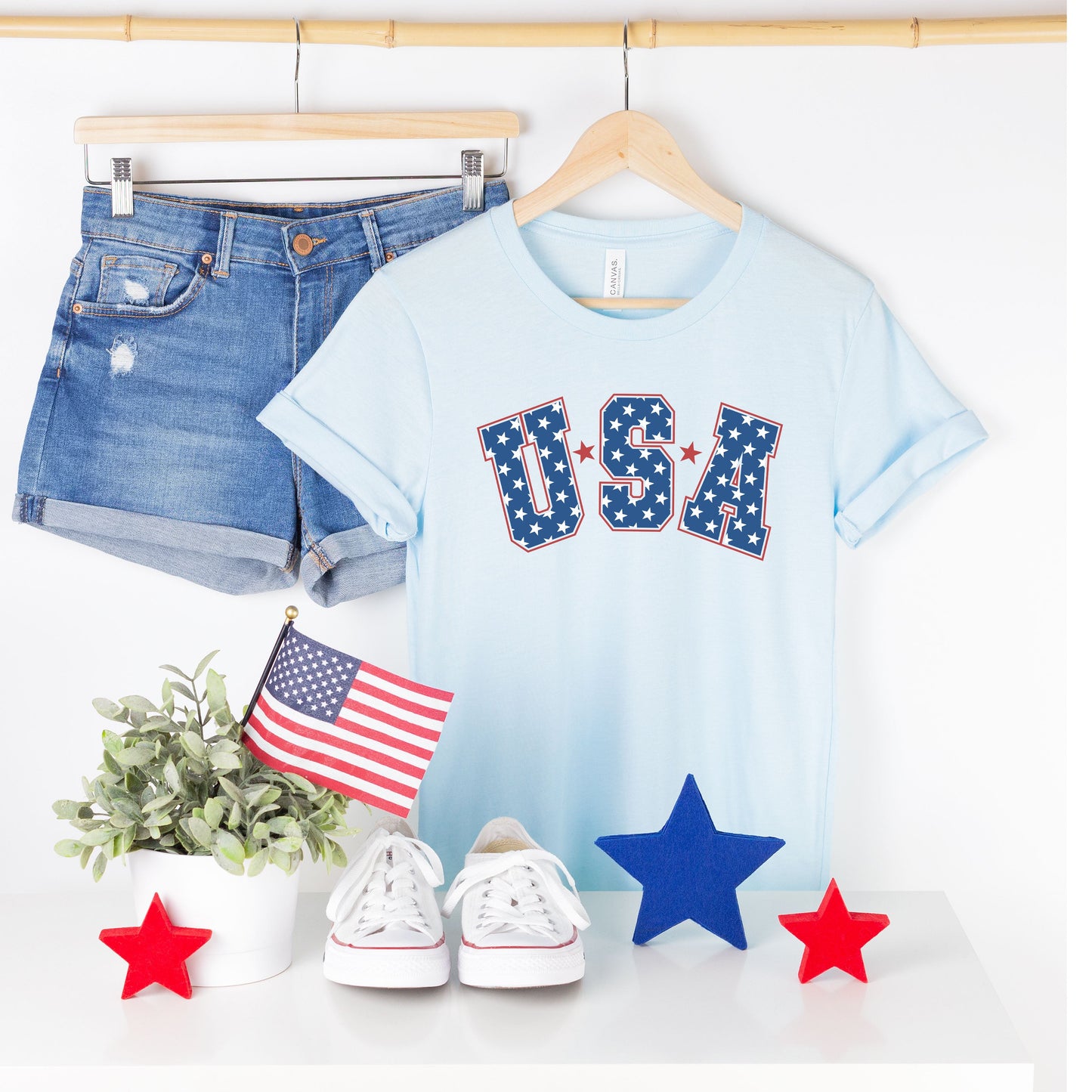 Retro USA Stars | Short Sleeve Crew Neck