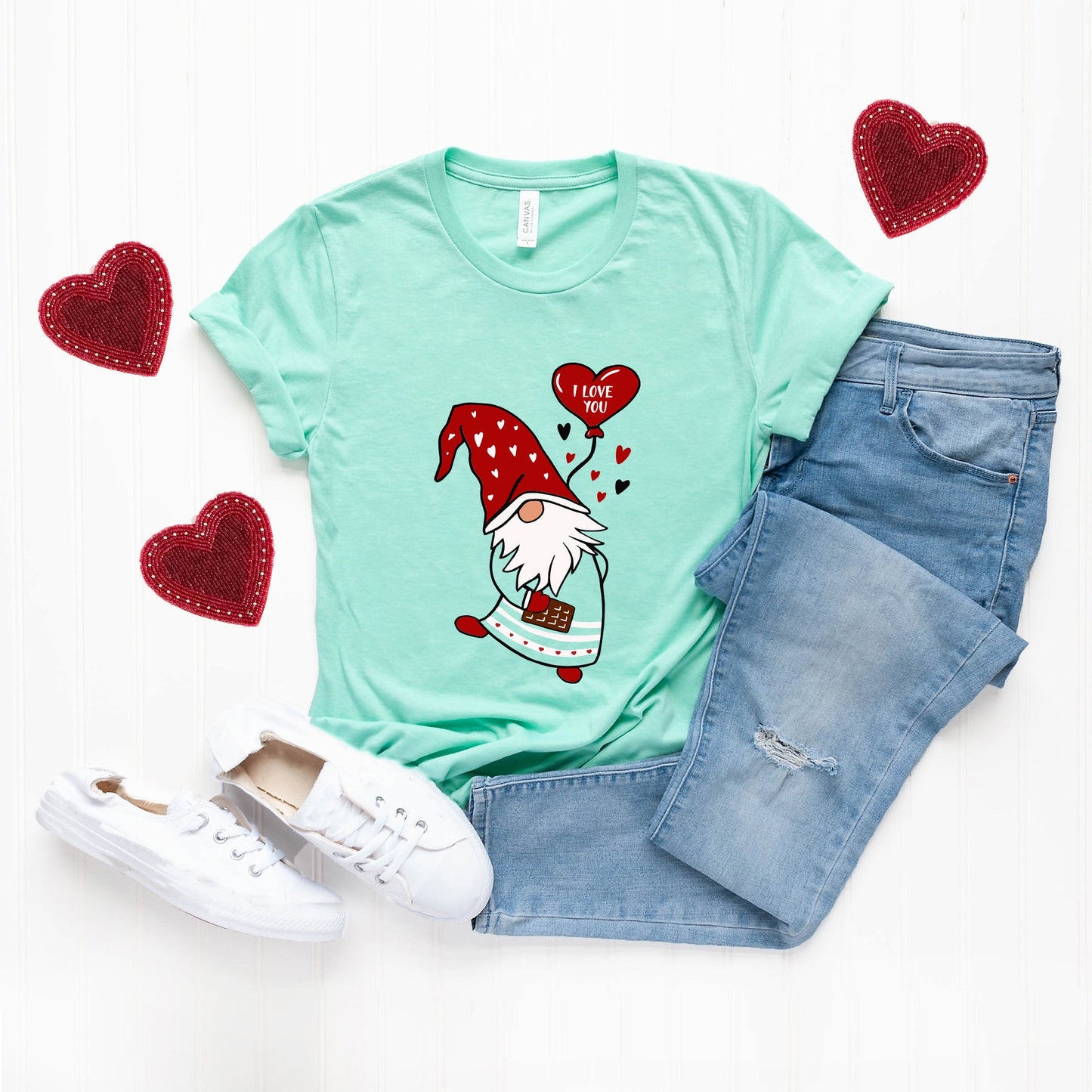 Valentine Gnome Heart | Short Sleeve Crew Neck