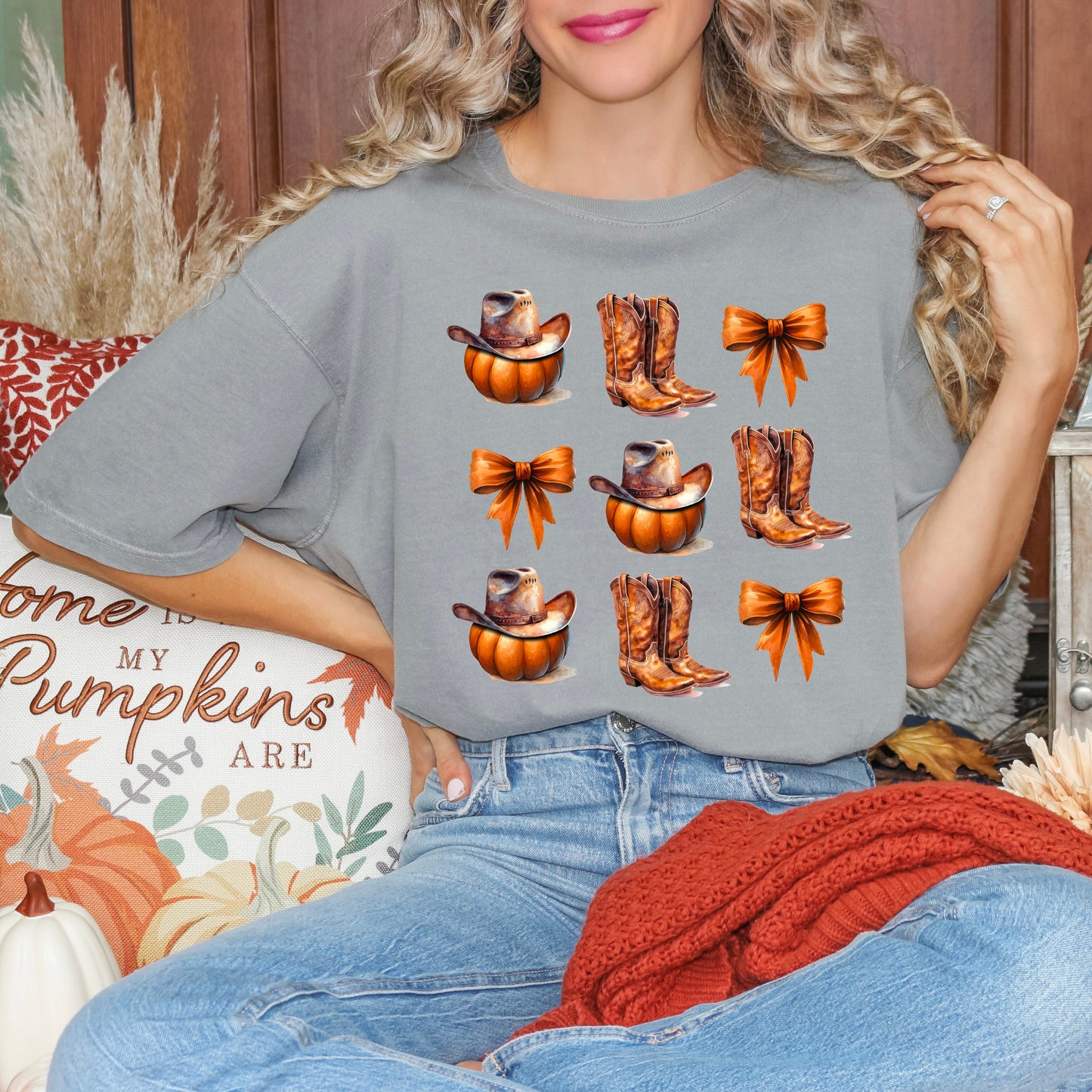 Coquette Pumpkin And Cowboy Boots | Garment Dyed Tee