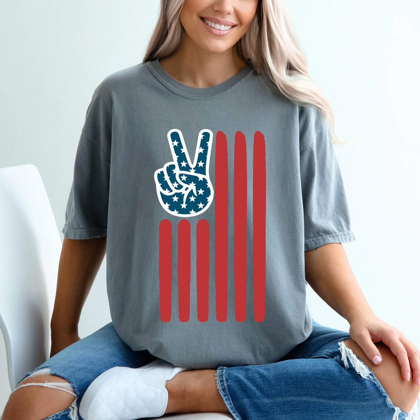 Flag Peace Sign | Garment Dyed Short Sleeve Tee