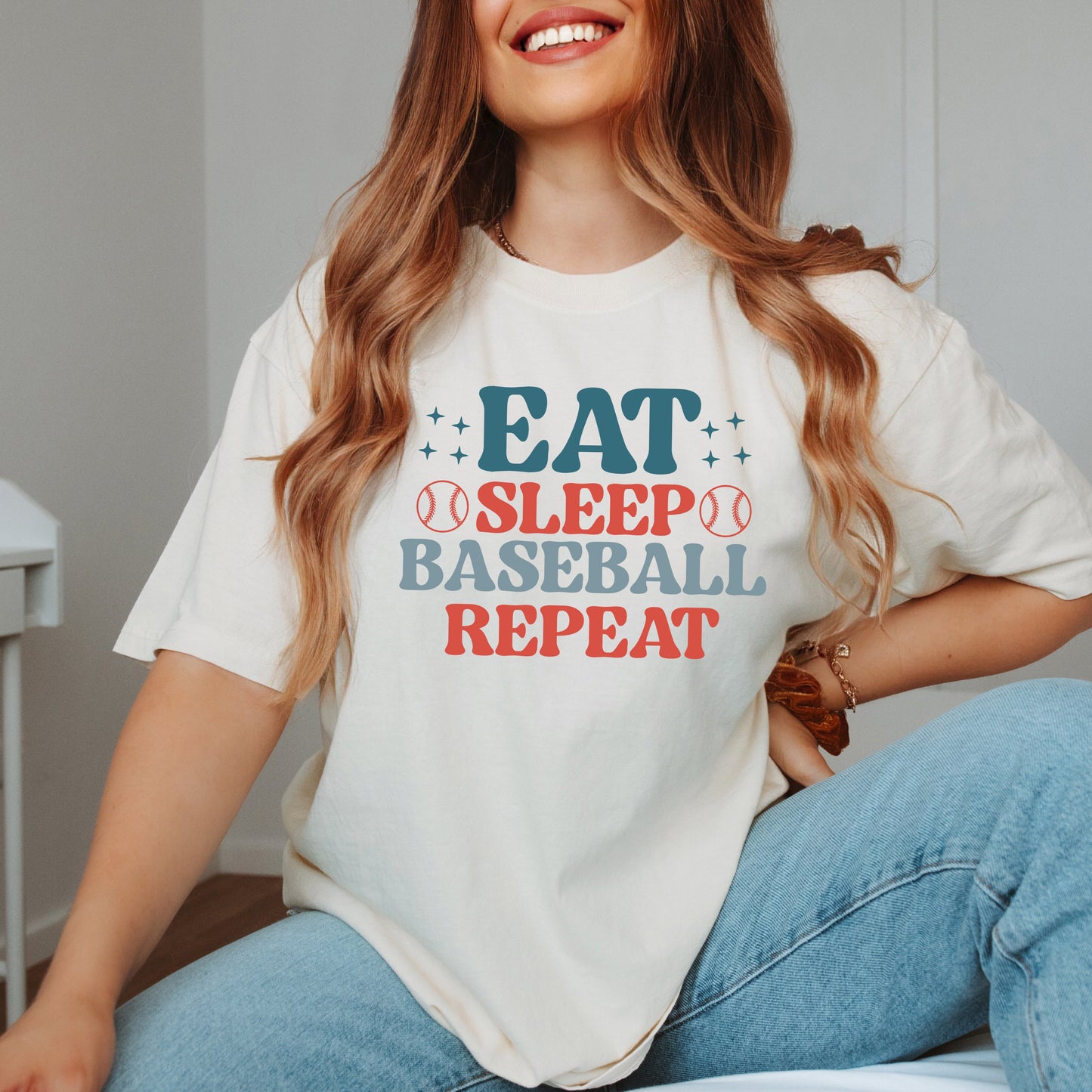 Eat Sleep Baseball Repeat Colorful | Garment Dyed Short Sleeve Tee