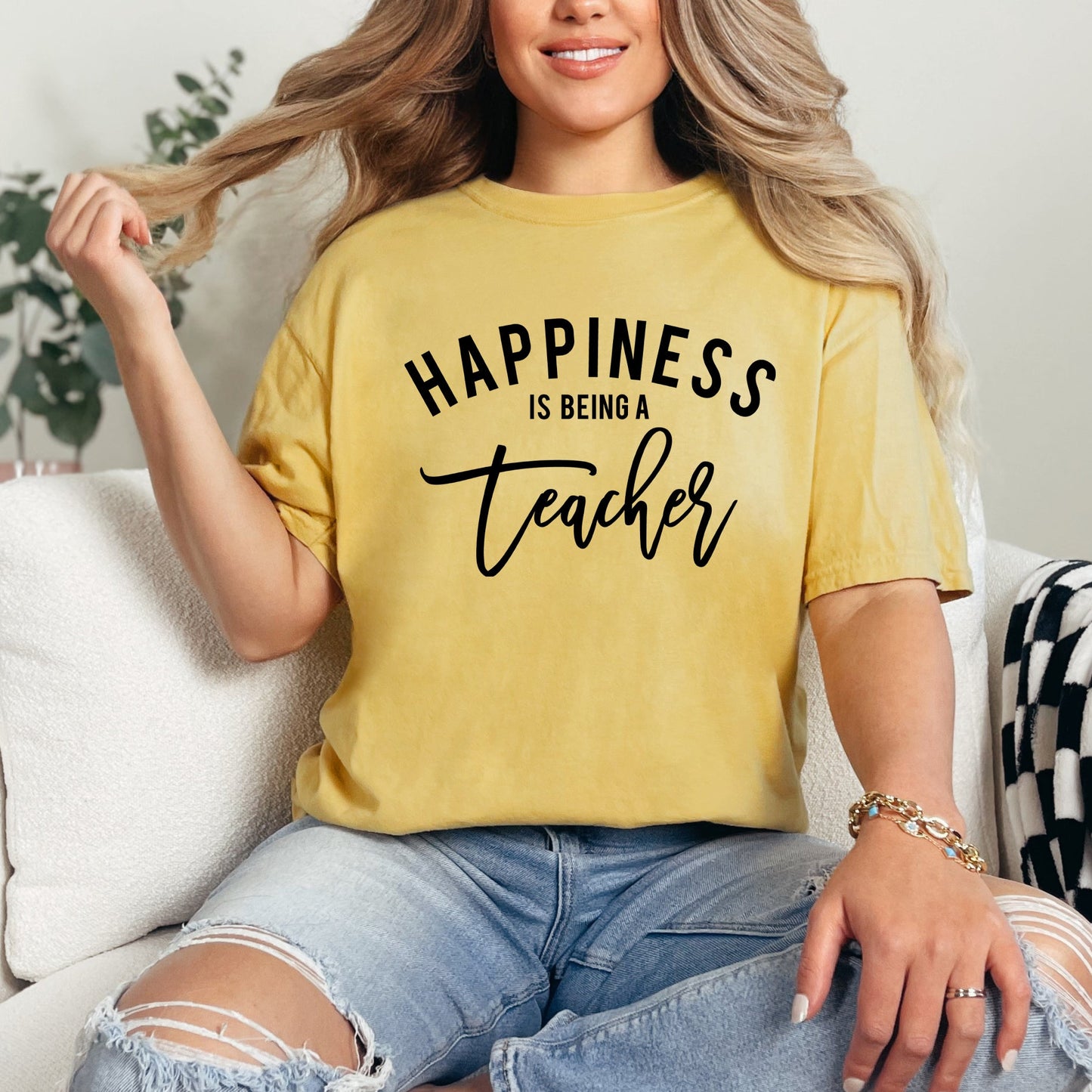 Happiness Is Being A Teacher | Garment Dyed Short Sleeve Tee