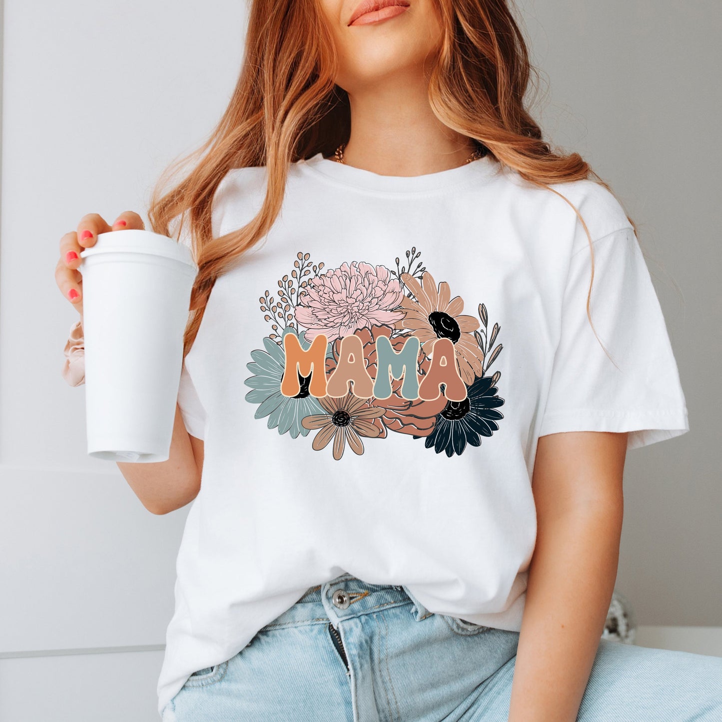 Mama Colorful Flower Bouquet | Garment Dyed Tee