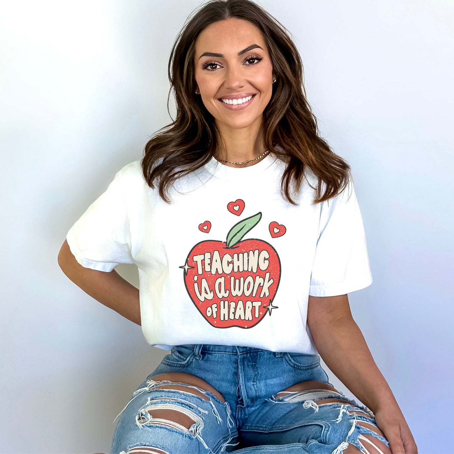 Teaching Is A Work Of Heart Apple | Garment Dyed Short Sleeve Tee