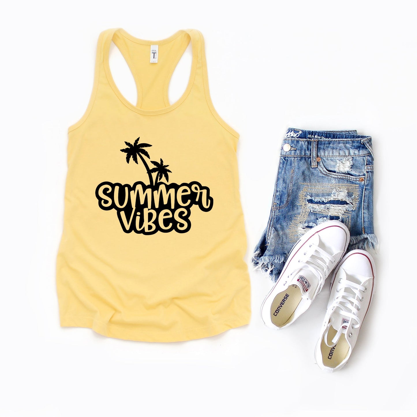 Summer Vibes Cursive Palm Trees | Racerback Tank