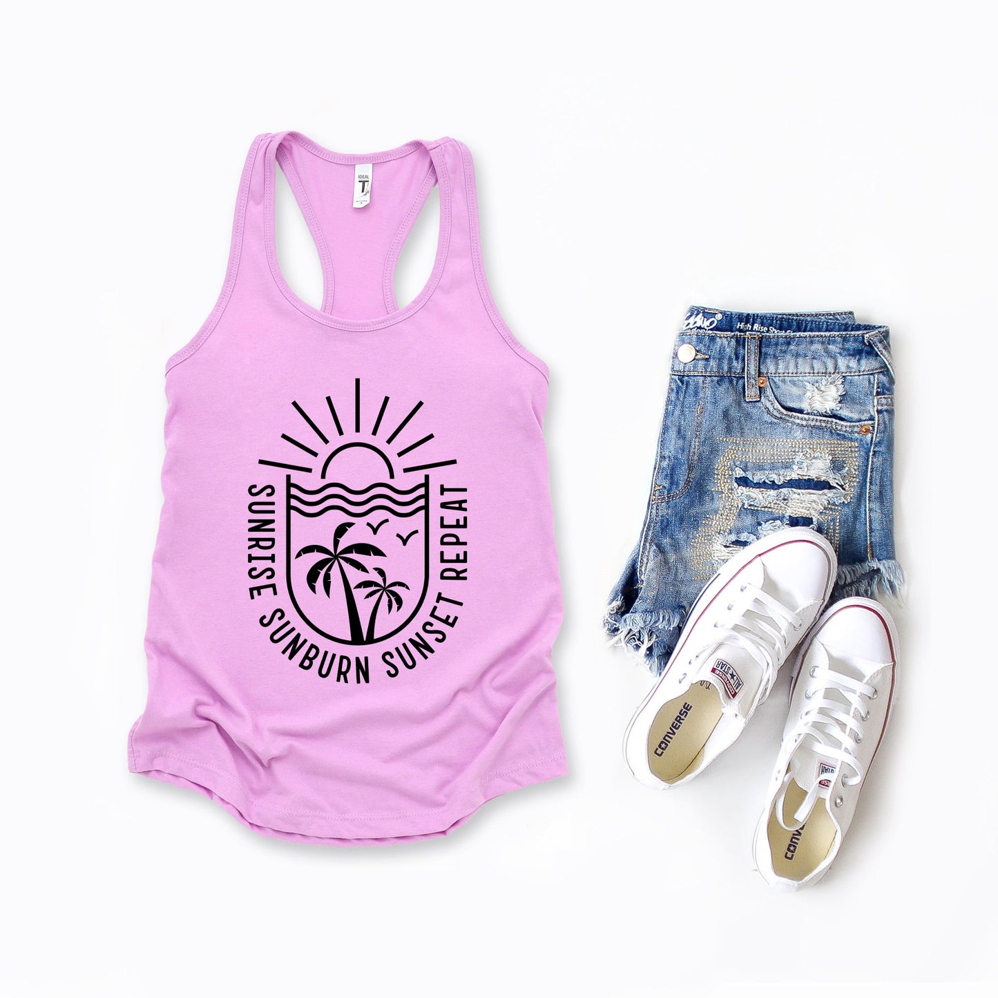 Sunrise Sunburn Sunset Repeat Beachscape | Racerback Tank