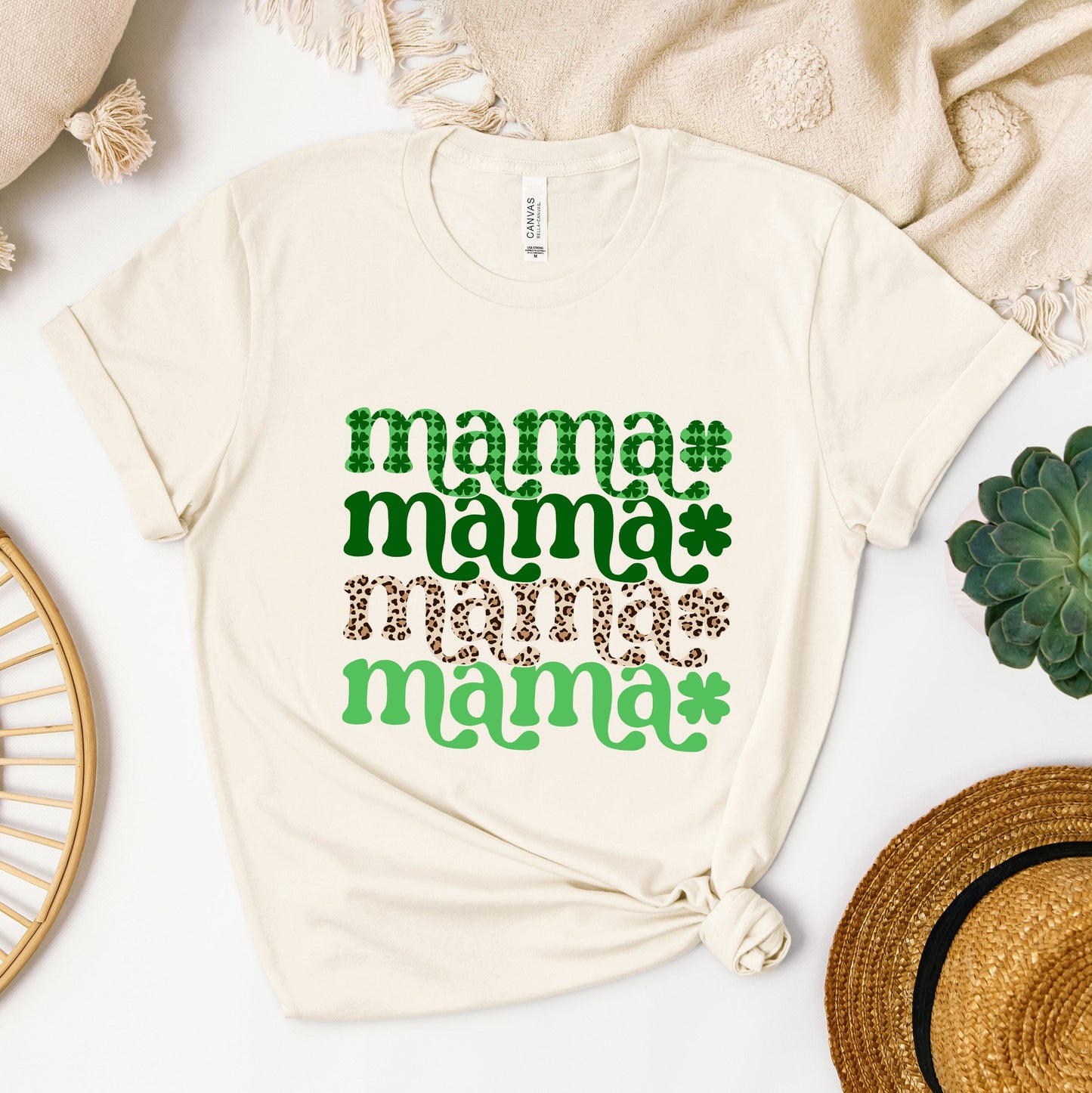 Lucky Mama Plaid and Leopard Stacked | Short Sleeve Graphic Tee