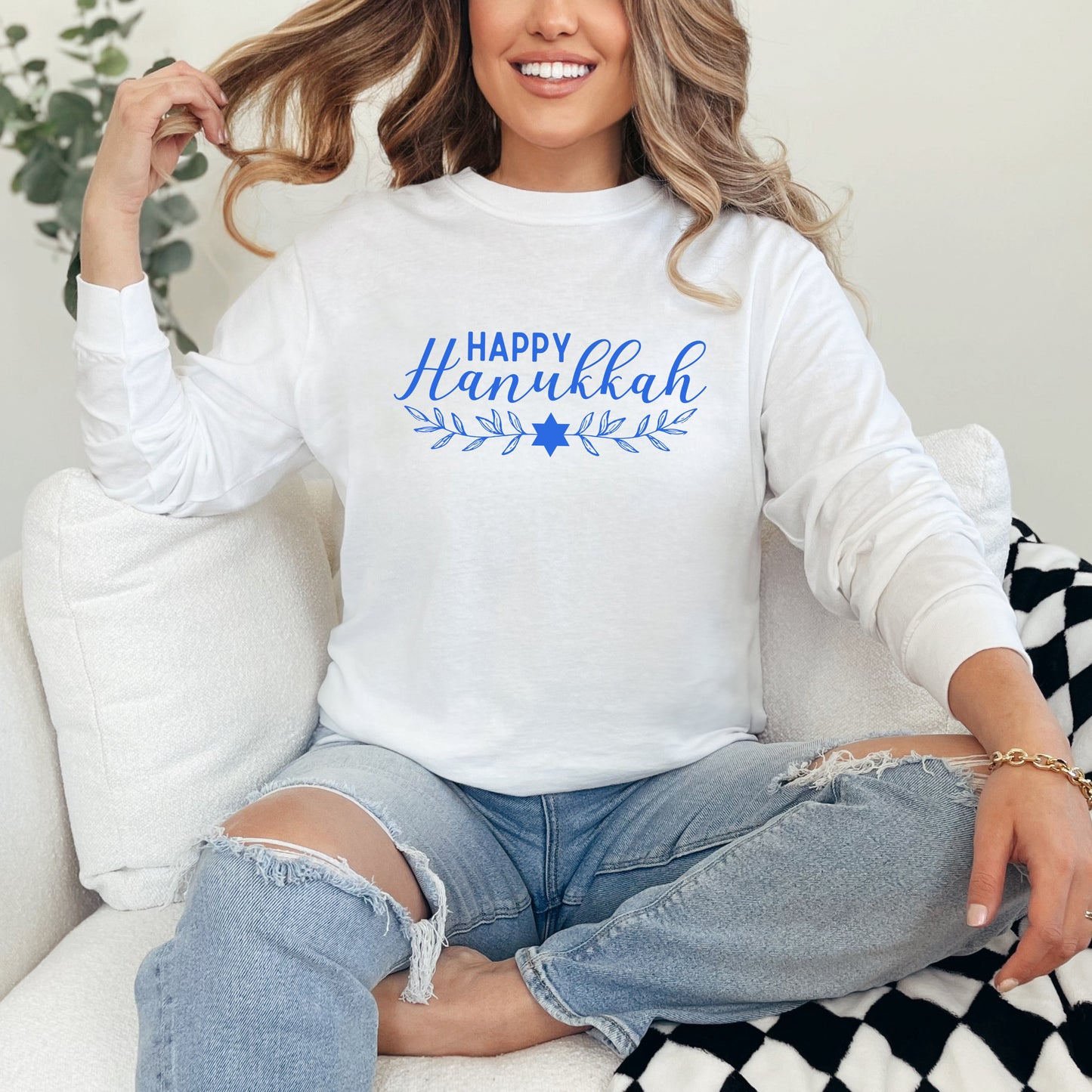 Happy Hanukkah Blue | Garment Dyed Long Sleeve