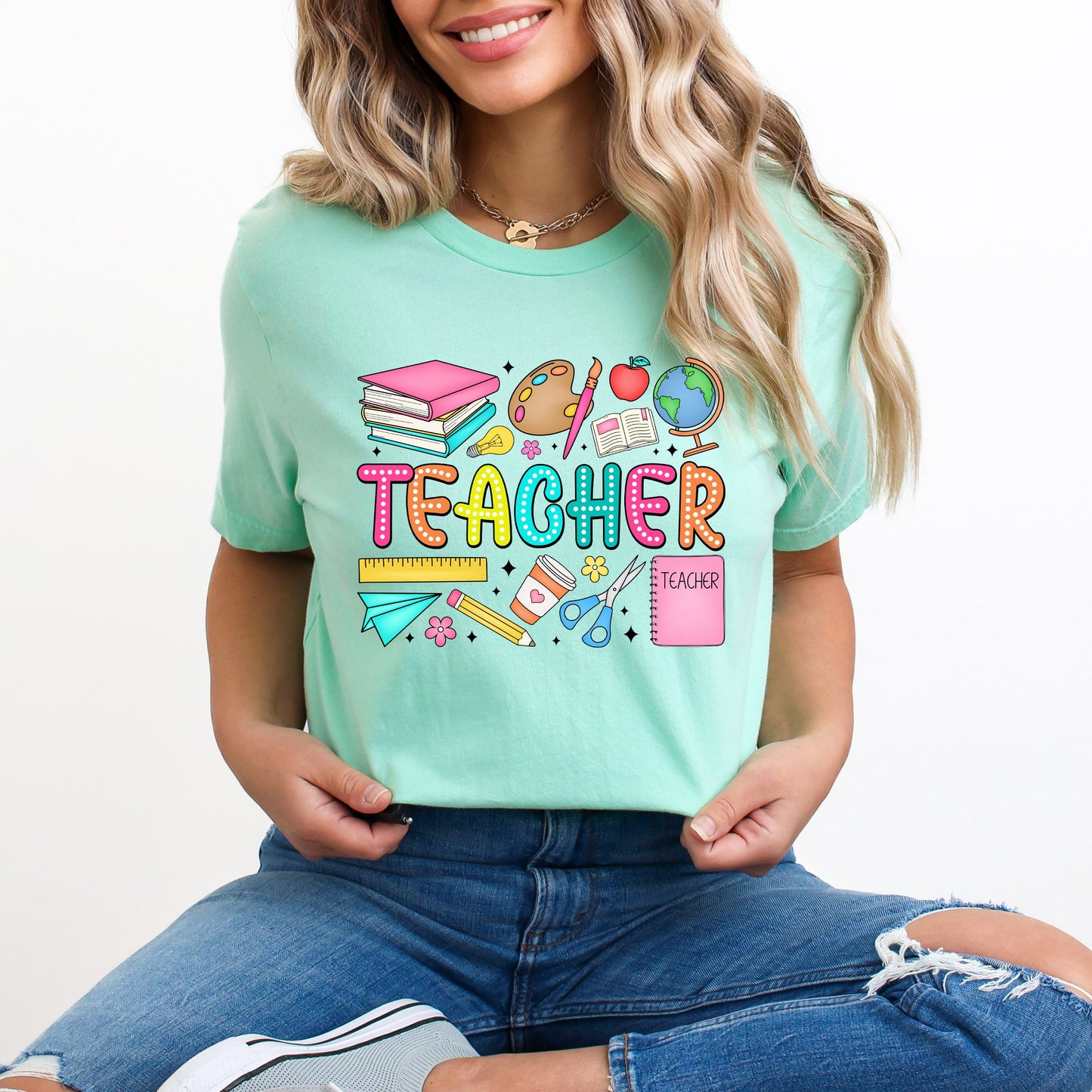 Teacher Bright Collage | Short Sleeve Graphic Tee