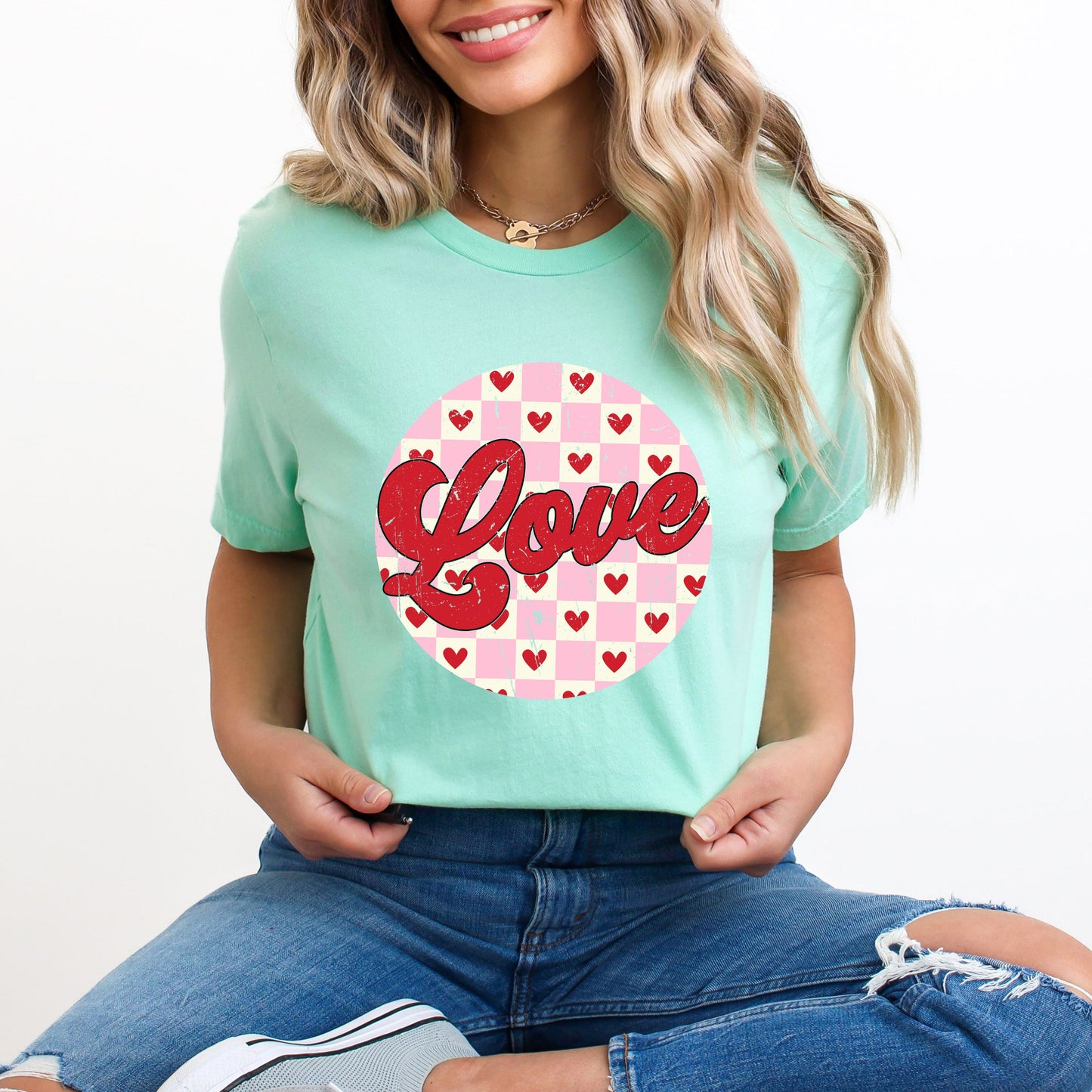 Retro Love Checkered Circle | Short Sleeve Graphic Tee