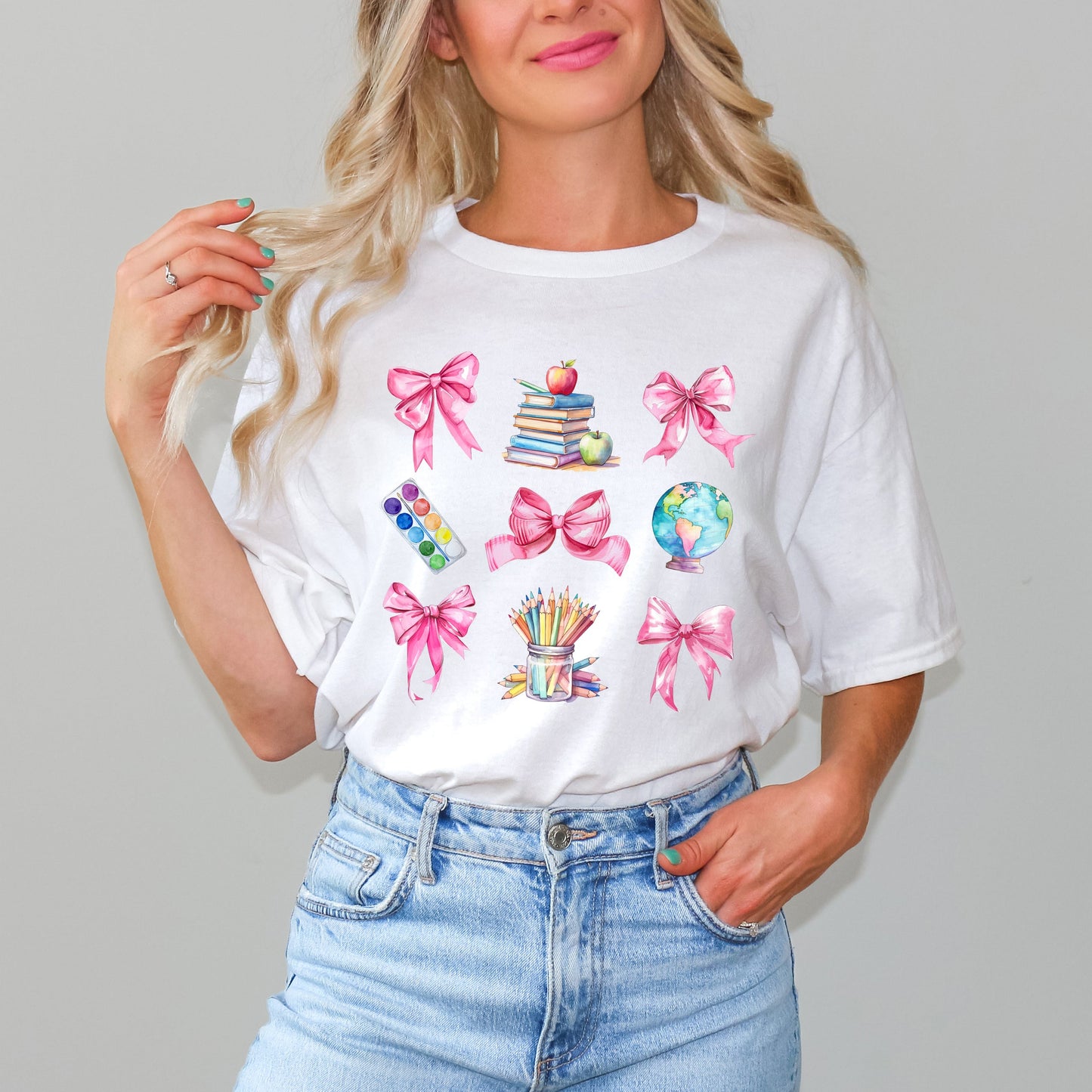 Coquette Pastel Teacher Collage | Short Sleeve Graphic Tee