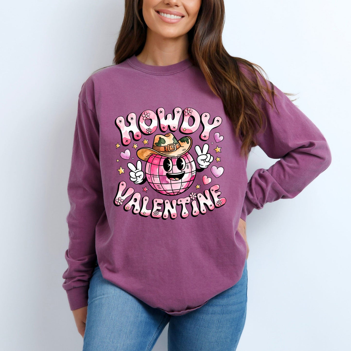 Howdy Valentine Disco Ball | Garment Dyed Long Sleeve