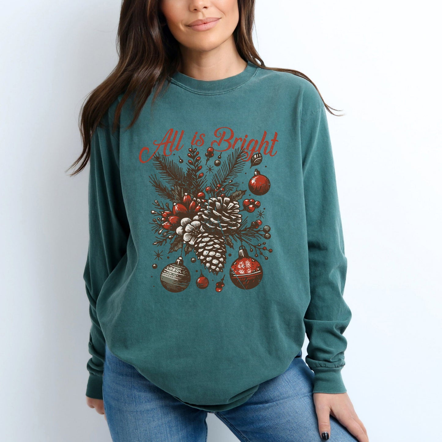 All Is Bright Pinecone | Garment Dyed Long Sleeve