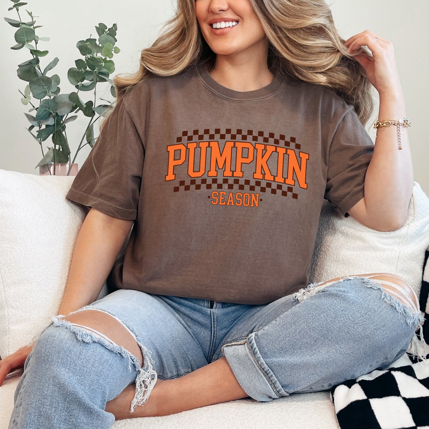 Checkered Arched Pumpkin Season | Garment Dyed Tee