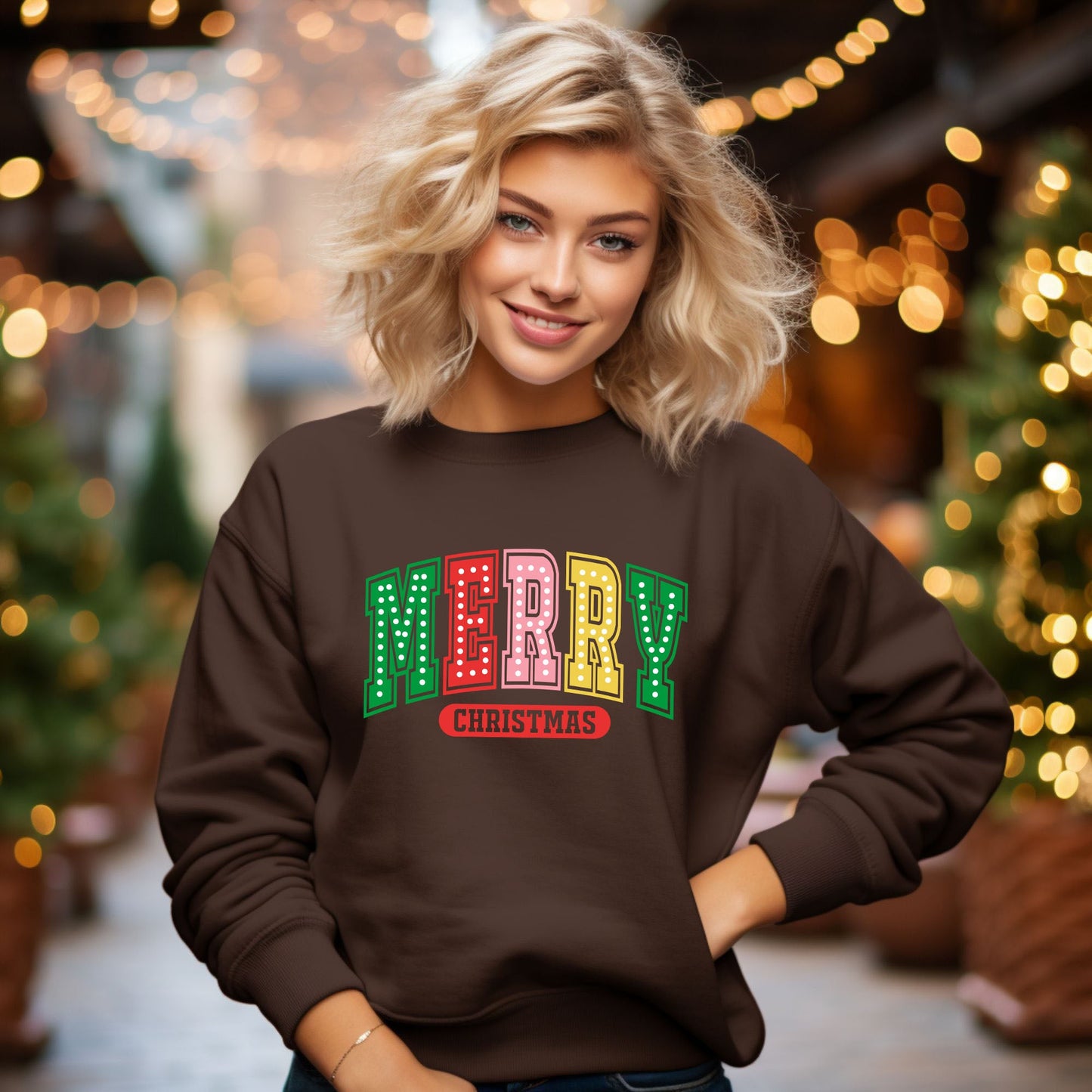 Merry Christmas Varsity Colorful | Sweatshirt