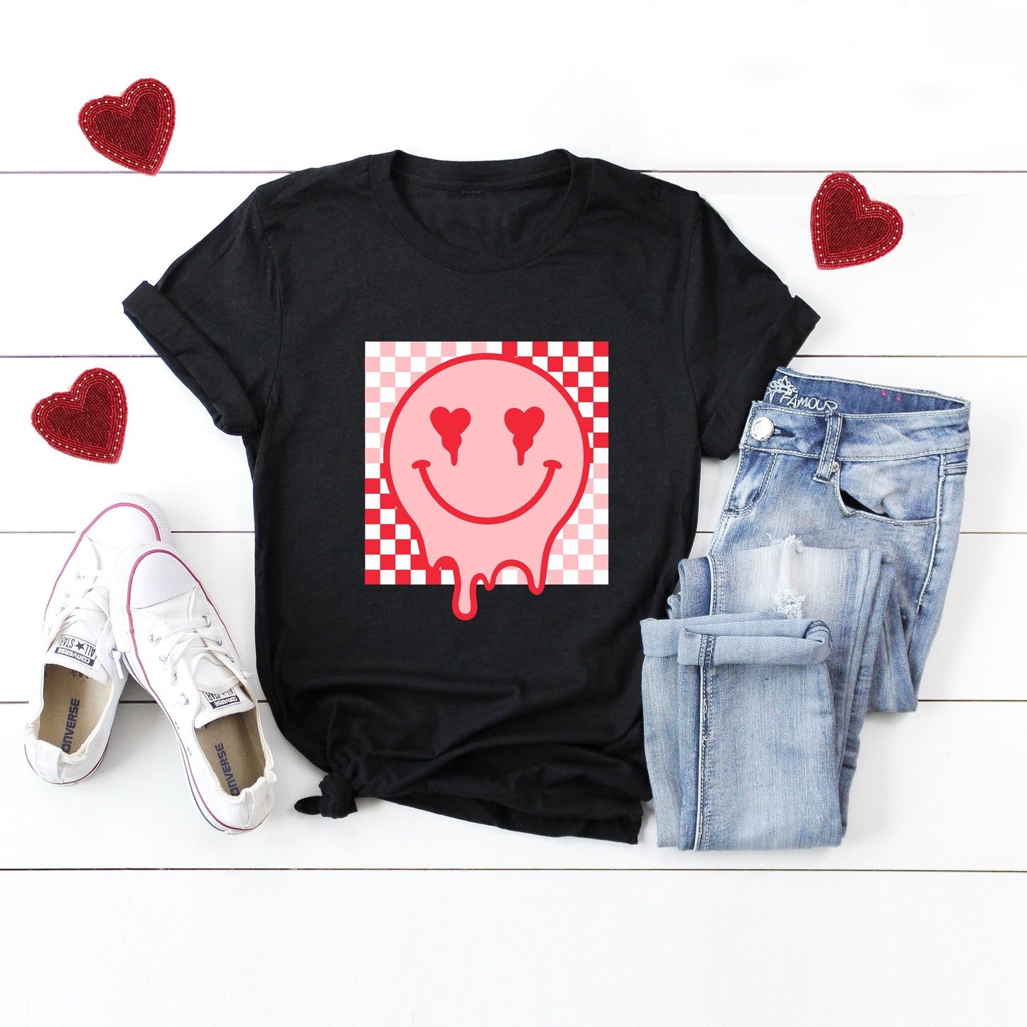 Valentine Smiley Checkered | Short Sleeve Graphic Tee