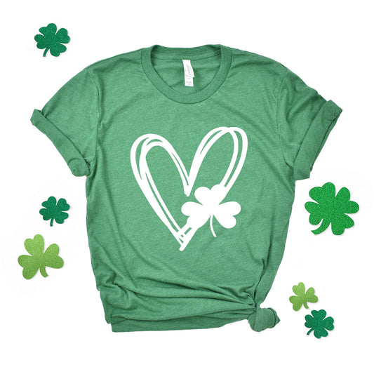 Hand Drawn Heart With Shamrock | Short Sleeve Graphic Tee