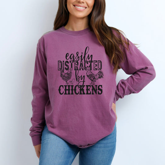 Distracted By Chickens | Garment Dyed Long Sleeve