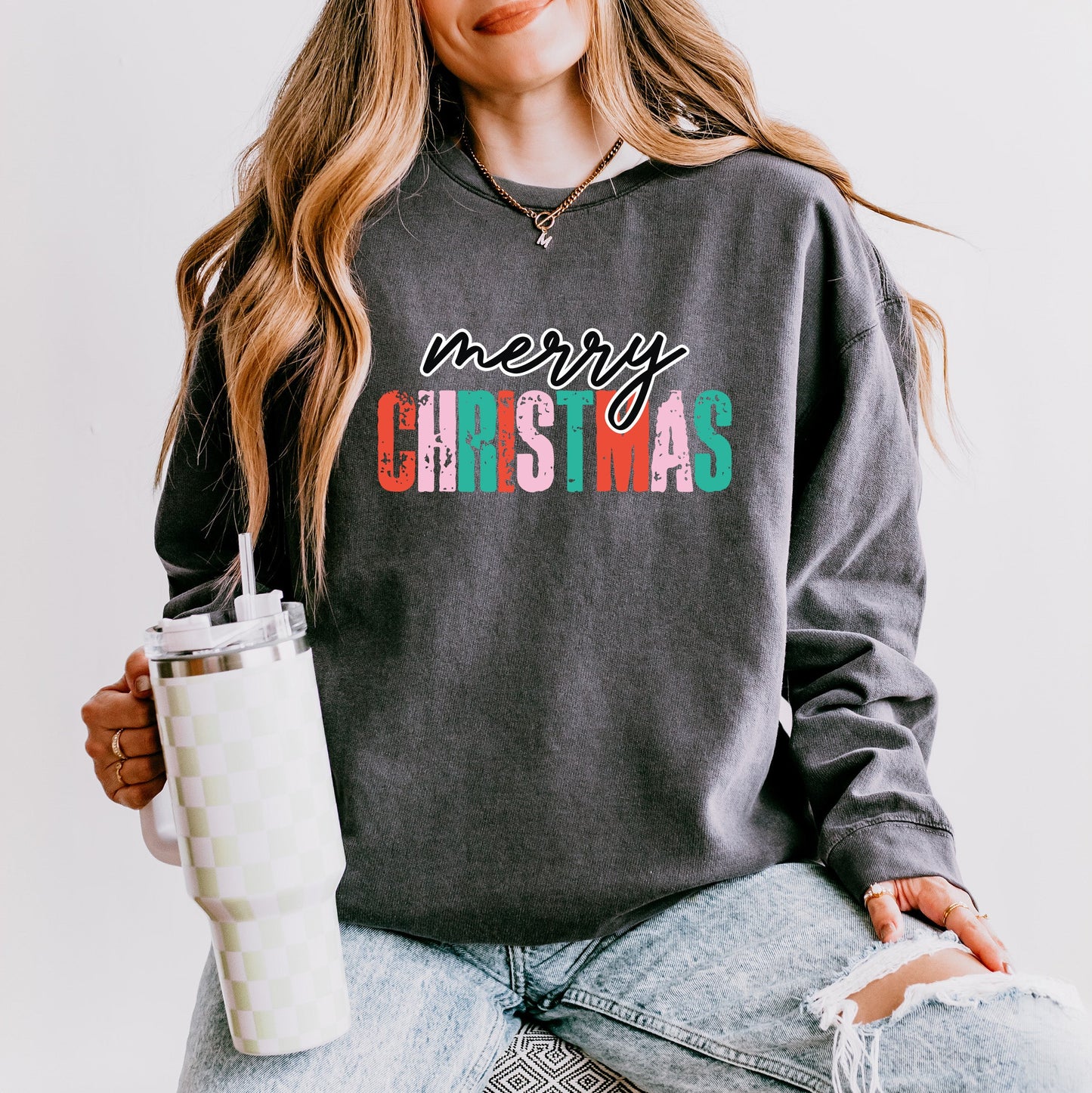 Distressed Merry Christmas | Lightweight Garment Dyed Sweatshirt