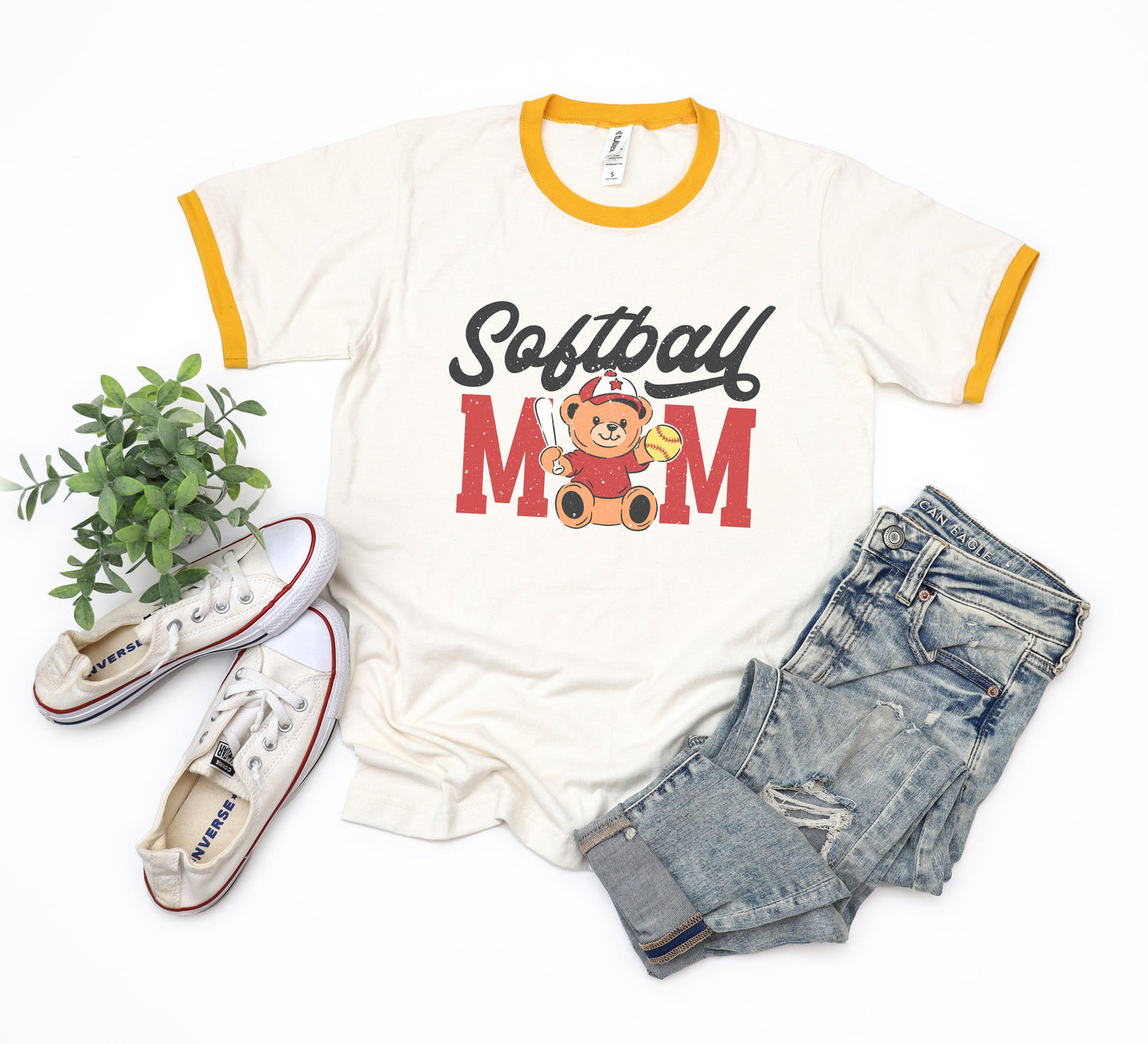 Softball Mom Teddy Bear | Ringer Tee