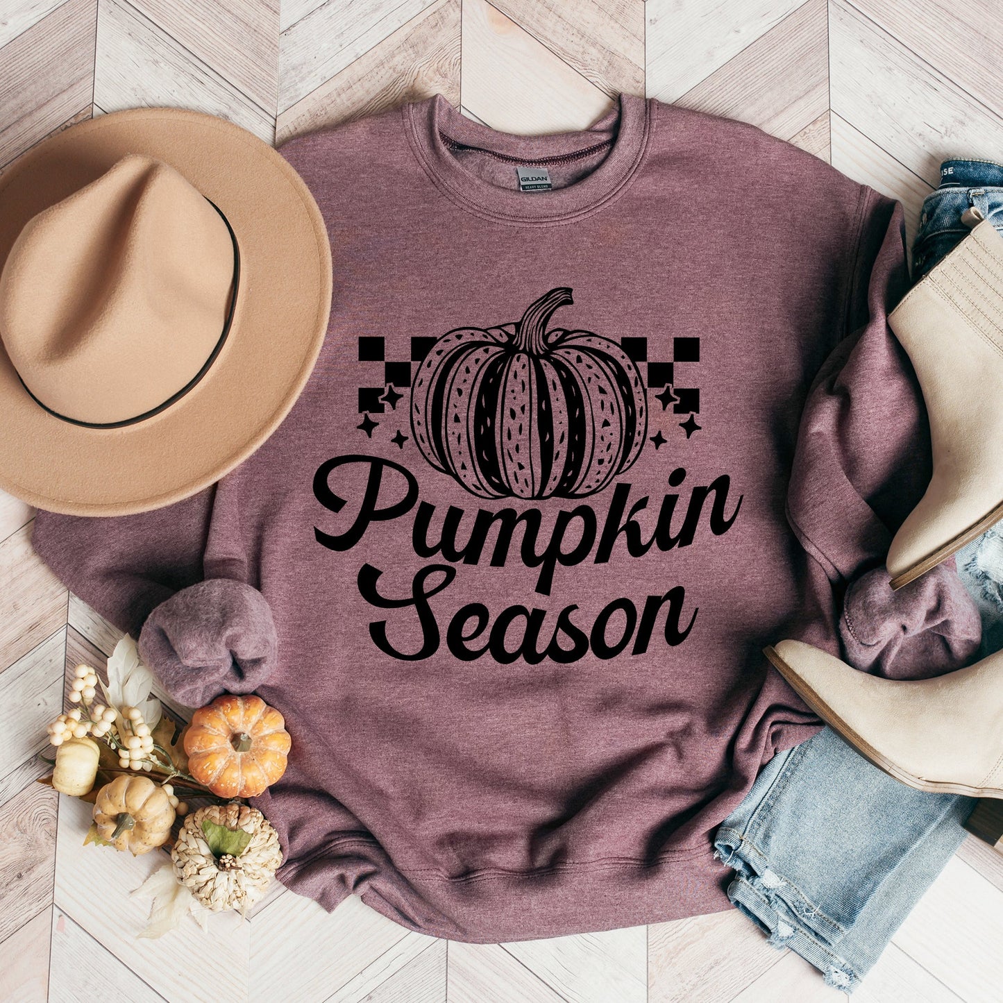 Checkered Pumpkin Season Cursive | Sweatshirt