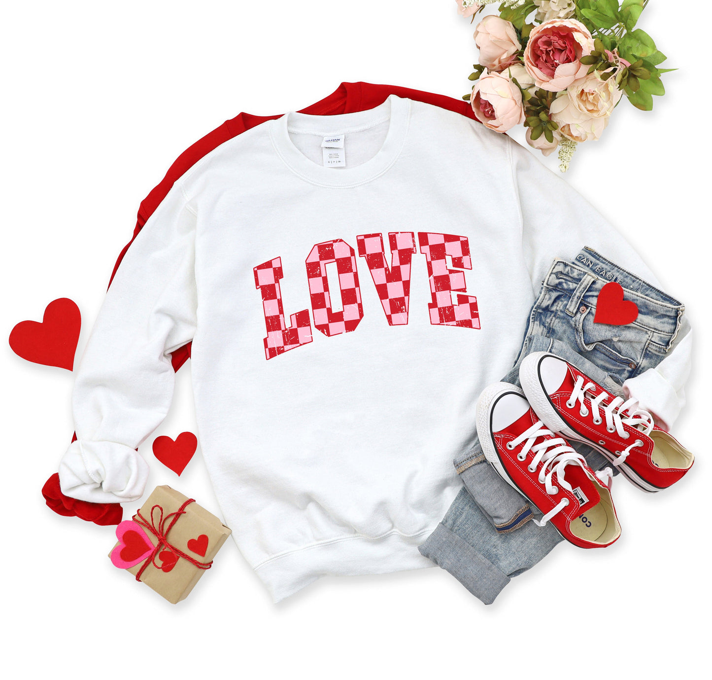 Distressed Love Checkered | Sweatshirt