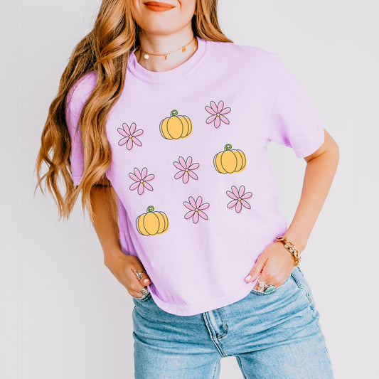 Pumpkin and Flowers | Relaxed Fit Cropped Tee