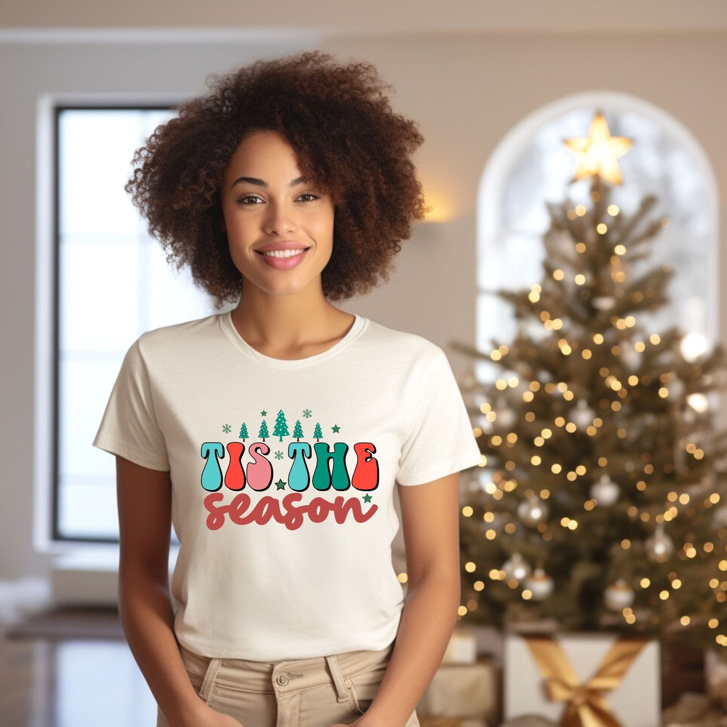 Retro Tis The Season Trees | Short Sleeve Crew Neck