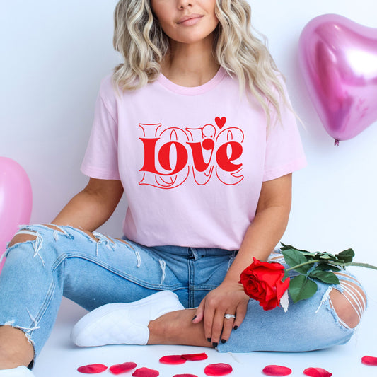 Love Heart Stacked | Short Sleeve Crew Neck