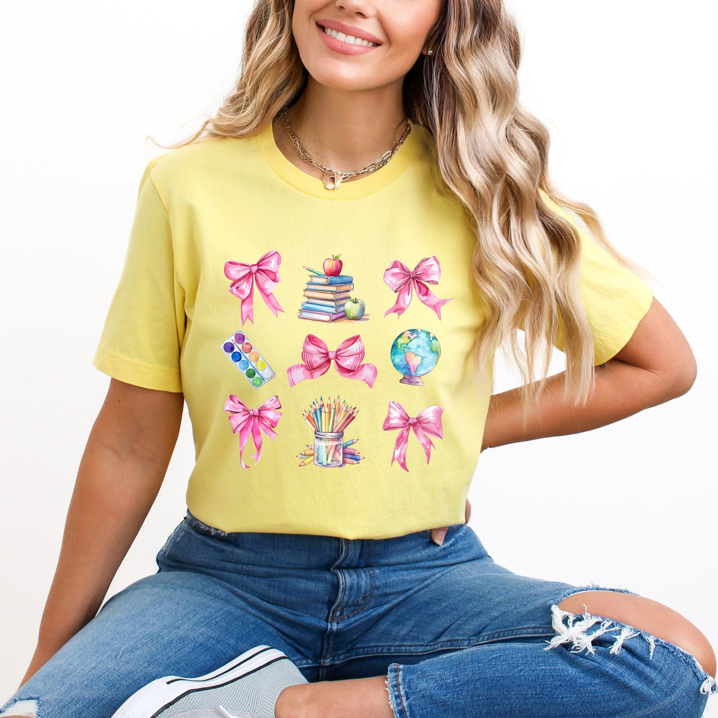 Coquette Pastel Teacher Collage | Short Sleeve Graphic Tee