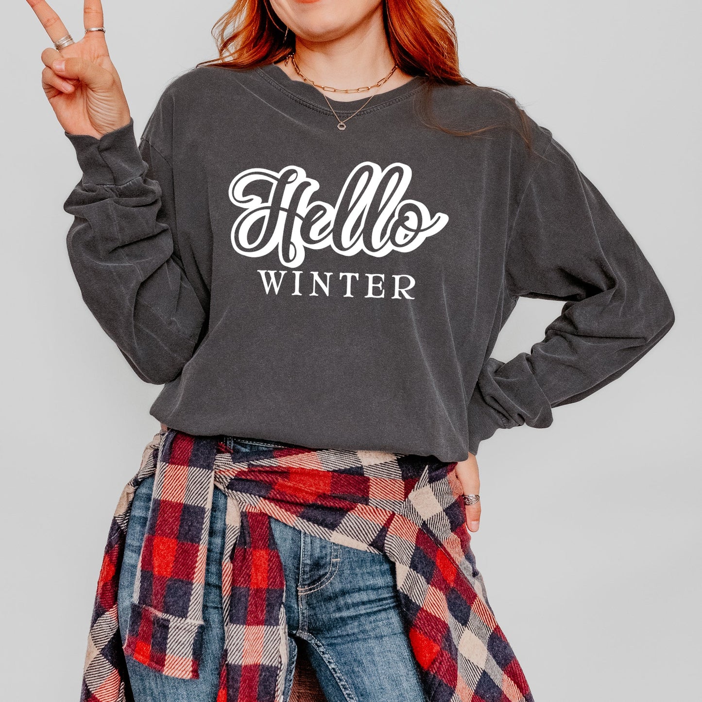 Retro Hello Winter | Garment Dyed Long Sleeve