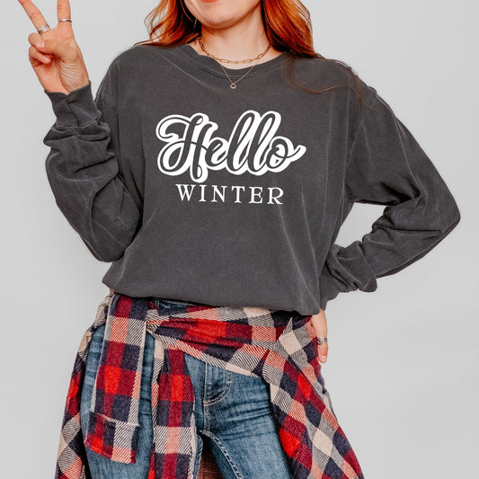 Retro Hello Winter | Garment Dyed Long Sleeve