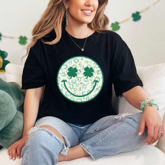 Clover Leopard Smiley Face | Garment Dyed Tee