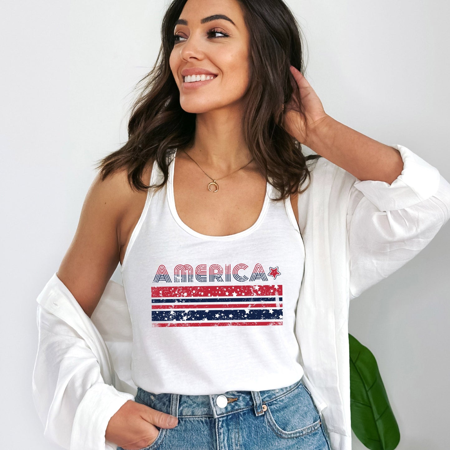 America With Stars And Stripes | Racerback Tank