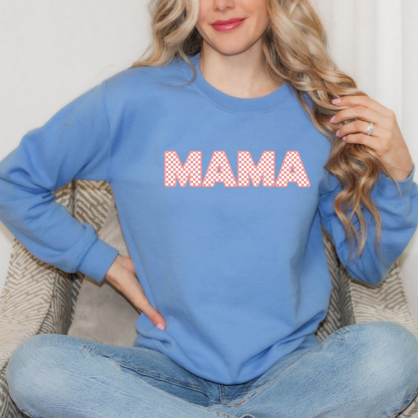 Pink Checkered Mama | Sweatshirt
