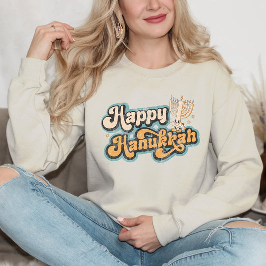 Retro Happy Hanukkah Distressed | Sweatshirt