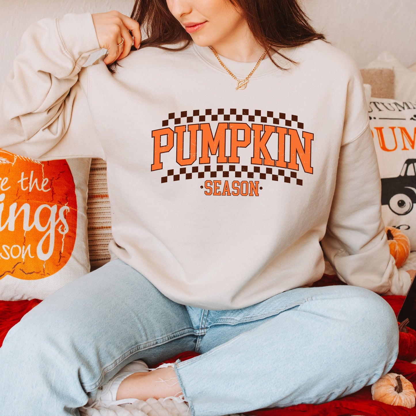 Checkered Arched Pumpkin Season | Sweatshirt