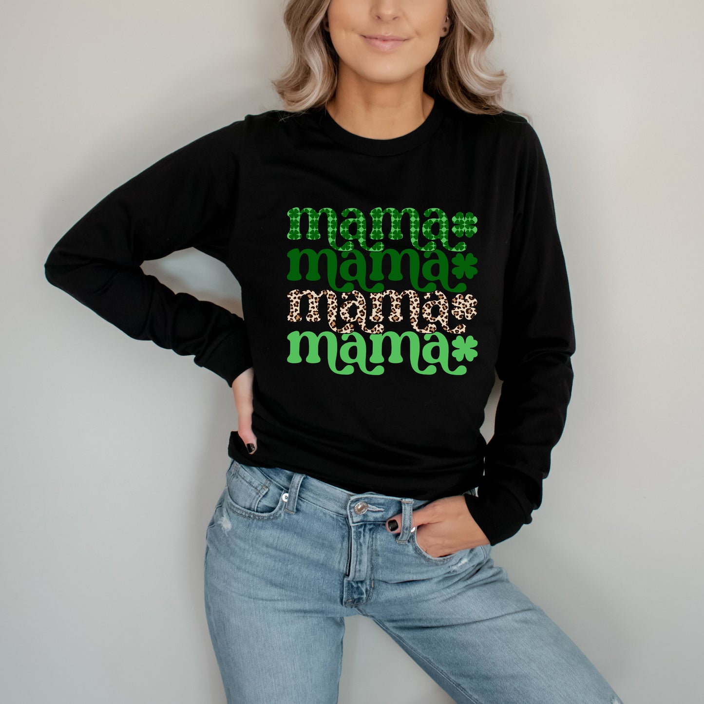 Lucky Mama Plaid and Leopard Stacked | Long Sleeve Crew Neck