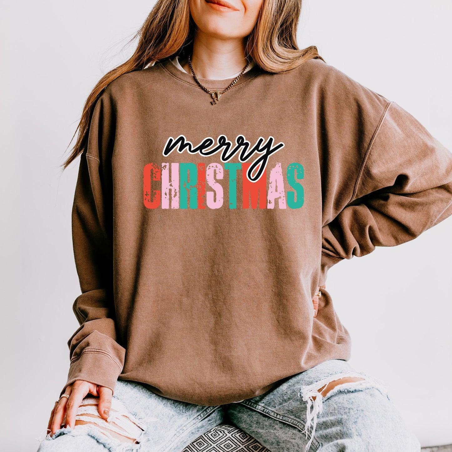 Distressed Merry Christmas | Lightweight Garment Dyed Sweatshirt