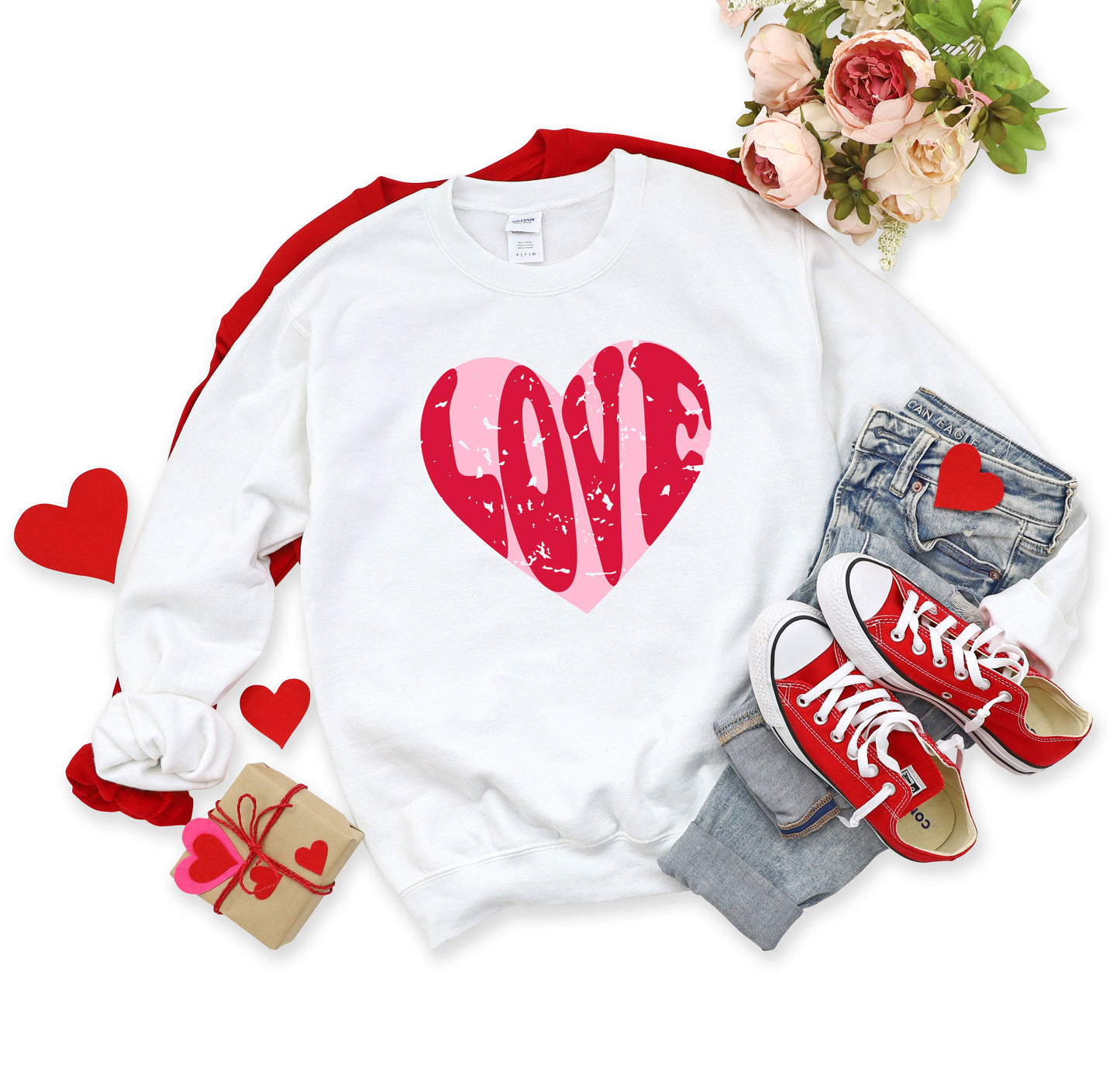 Pink Love Heart Distressed | Sweatshirt