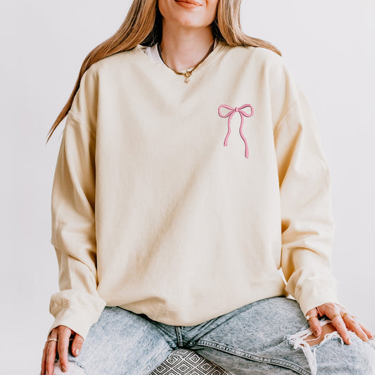 Embroidered Thin Bow  | Lightweight Garment Dyed Sweatshirt