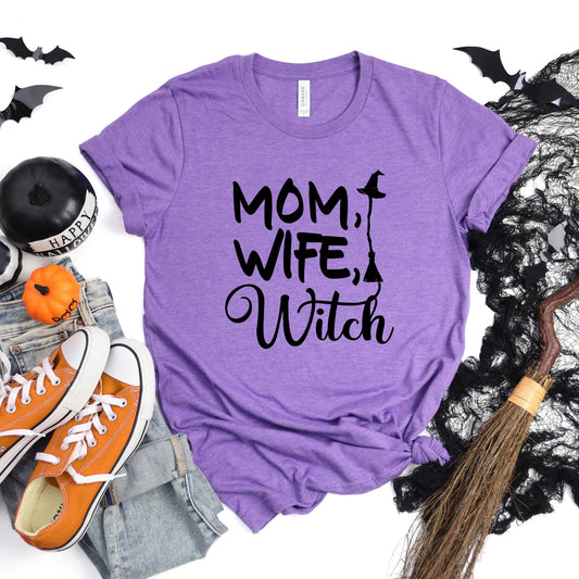 Mom Wife Witch Cursive | Short Sleeve Crew Neck